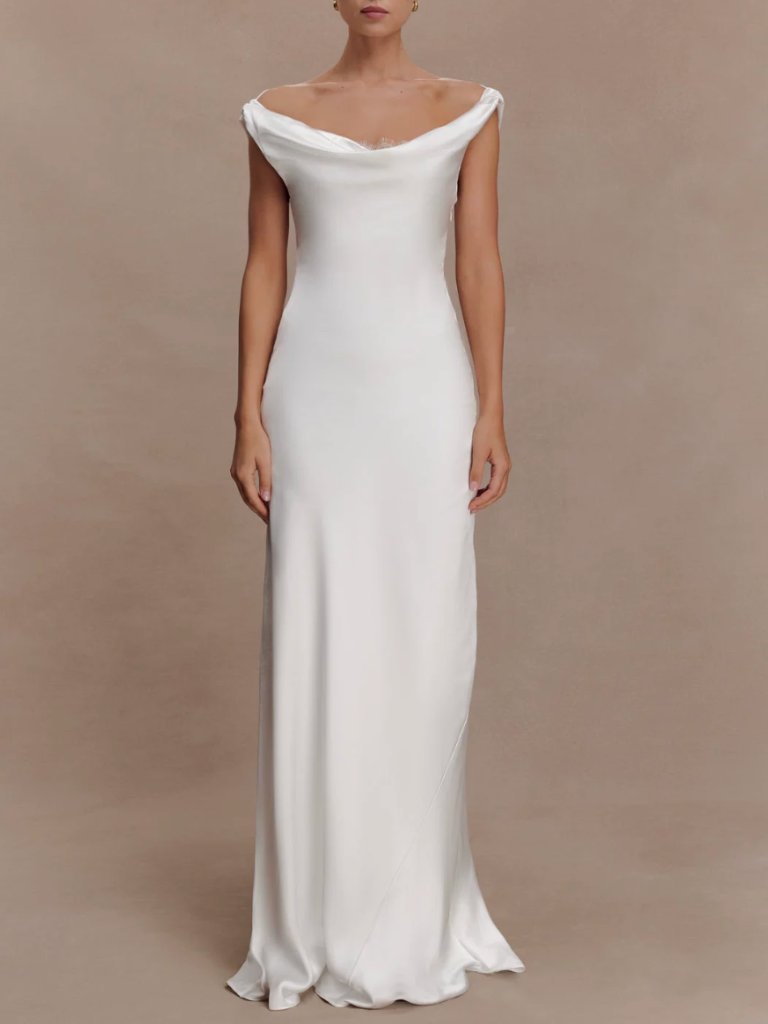 Meshki Ashley Cowl Neck Lace And Satin Maxi Dress Ivory White Wedding Cocktail — image 3 of 8